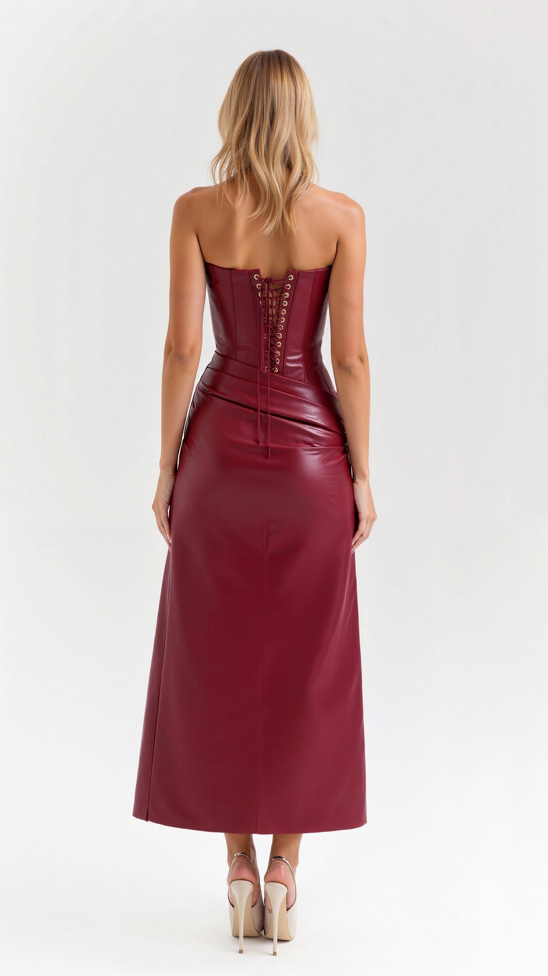 Elara Vegan Leather Midi Dress