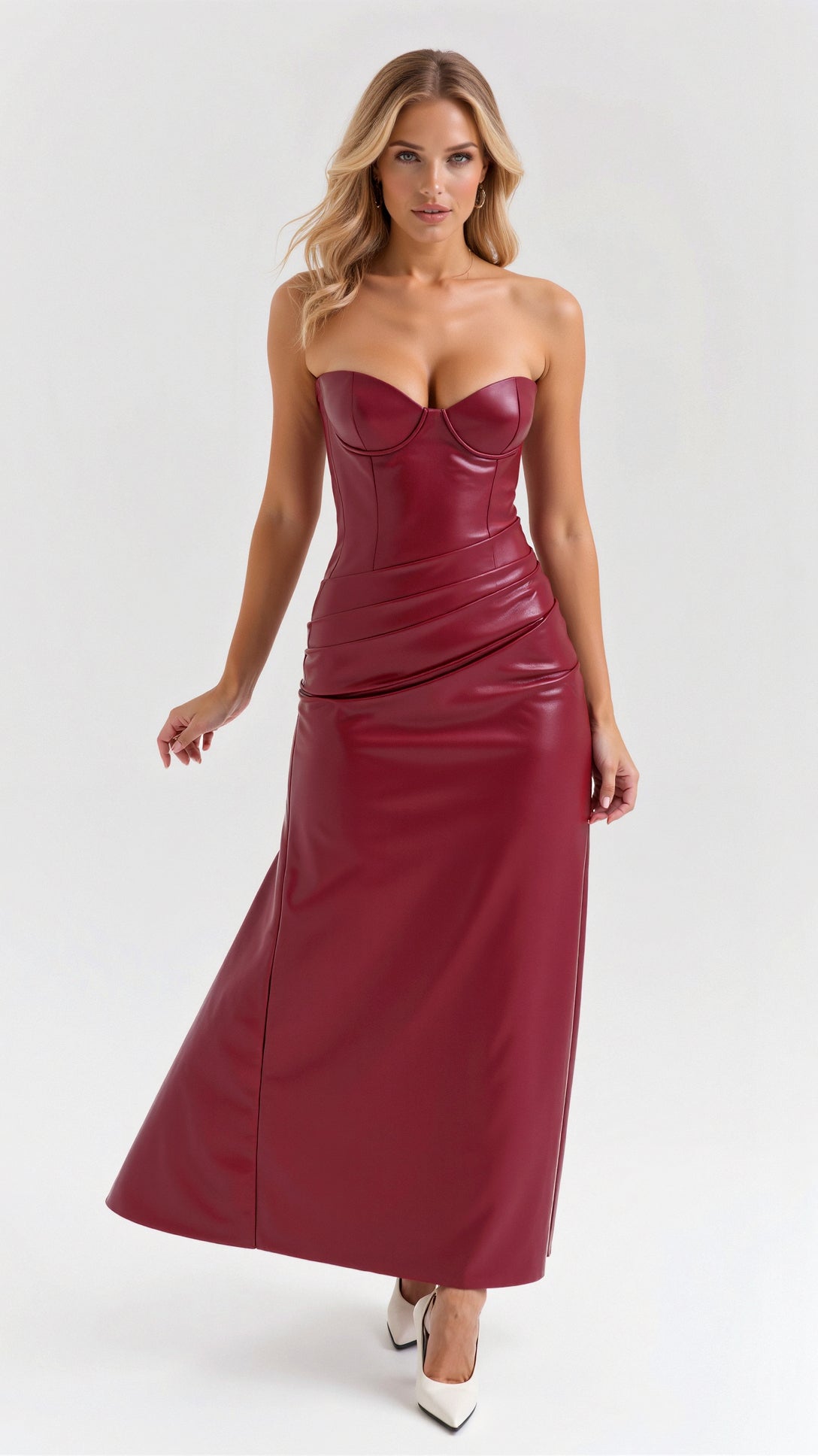 Elara Vegan Leather Midi Dress